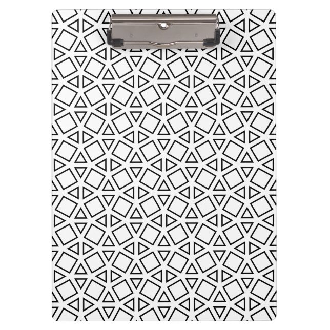 Modern Black & White Geometric Triangle Pattern Clipboard (Front)