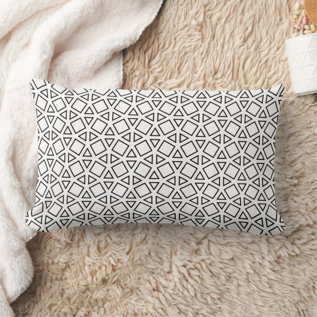 Modern Black & White Geometric Triangle Pattern Lumbar Cushion (Blanket)