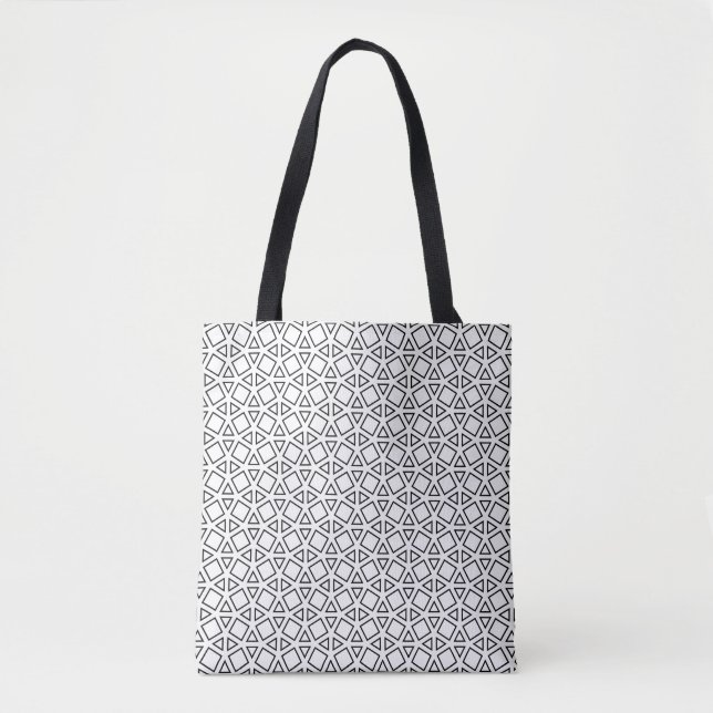 Modern Black & White Geometric Triangle Pattern Tote Bag (Front)