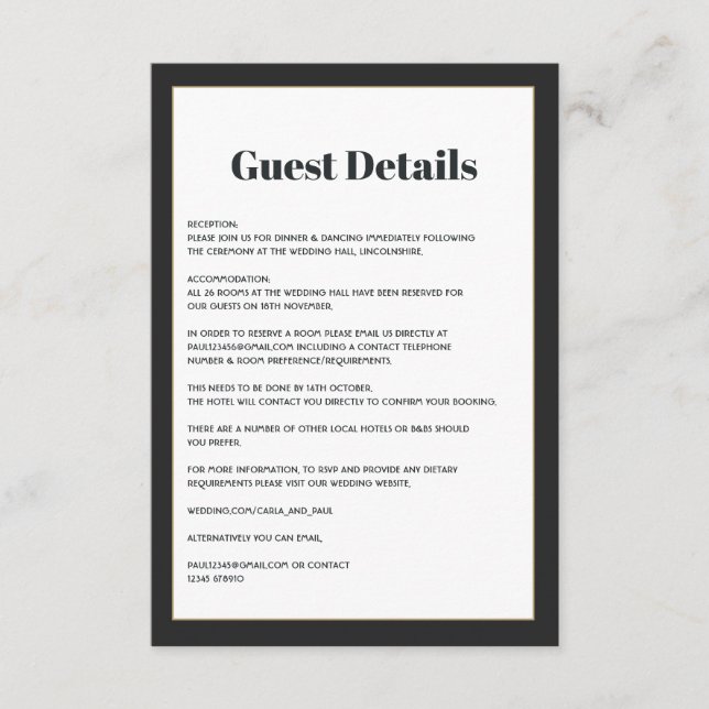 Modern Black & White Geometric Wedding Guest Info Enclosure Card (Front)