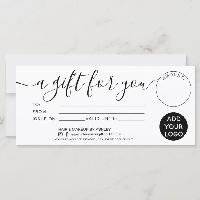 Modern black white gift for you certificate logo (Front)