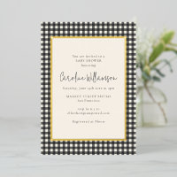 Modern Black White Gingham Plaid Baby Shower Gold