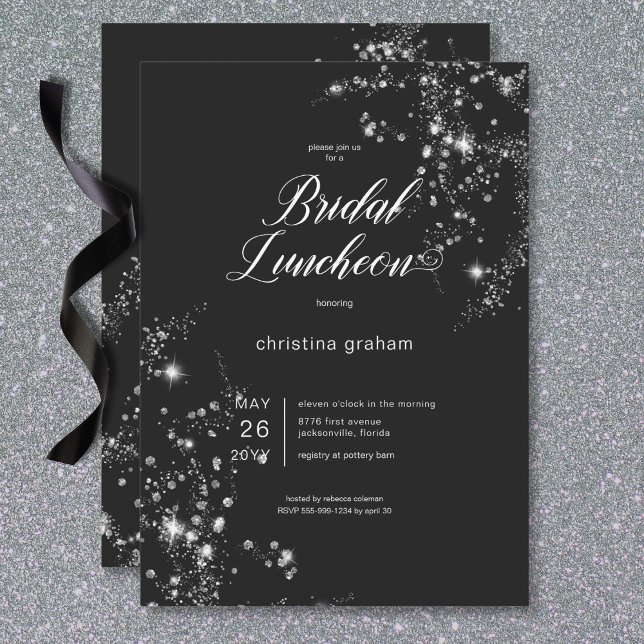 Modern Black & White Glam Diamonds Bridal Luncheon Invitation (Modern Black & White Glam Diamonds Bridal Luncheon Invitation)