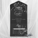Modern Black & White Glam Diamonds No Dinner All In One Invitation<br><div class="desc">AVAILABLE WITH A QR CODE OR WITH OR WITHOUT DINNER SELECTION OPTIONS. Capture the essence of timeless sophistication with our exquisite wedding invitations. Crafted with a soft black background and adorned with modern white text, these invitations exude class and style. Minimalistic yet captivating, our invitations feature a cluster spray of...</div>