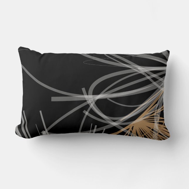Modern Black White & Gold Abstract Design Lumbar Cushion (Front)