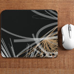Modern Black White & Gold Abstract Design Mouse Pad<br><div class="desc">This elegant modern mouse pad features a stylish organic abstract design of white and grey ribbons with gold accents on a black background. Translucent white and grey ribbons swirl from right to left in a well balanced pattern and are complimented by an abstract gold flourish in the bottom right hand...</div>