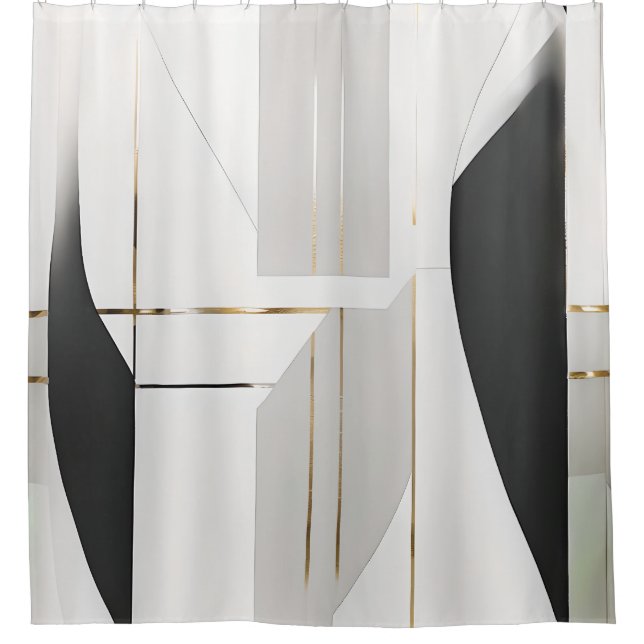 Modern Black, White & Gold Abstract Geometric Shower Curtain (Front)