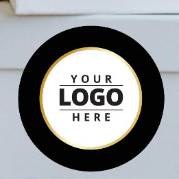 Modern Black White Gold Business Logo Shipping Classic Round Sticker