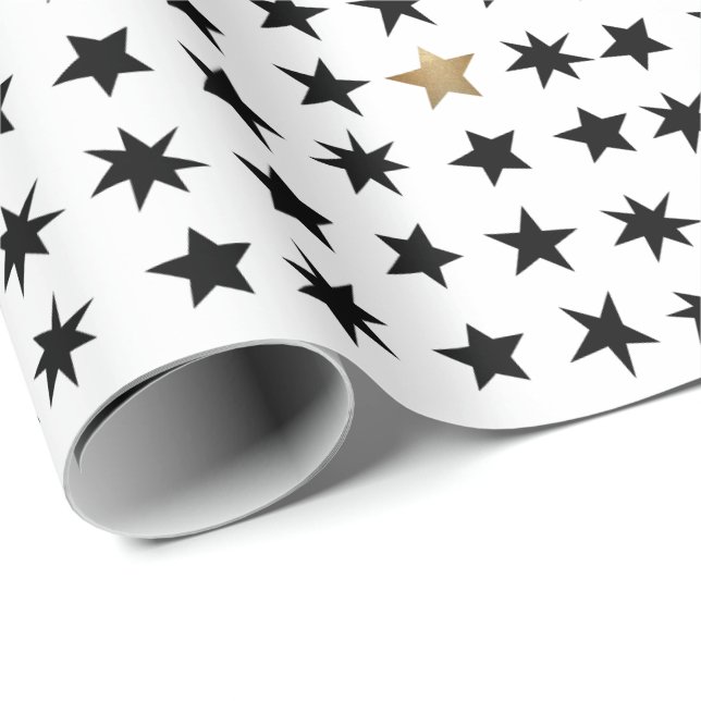 Modern Black white gold Christmas Star Wrapping Paper (Roll Corner)