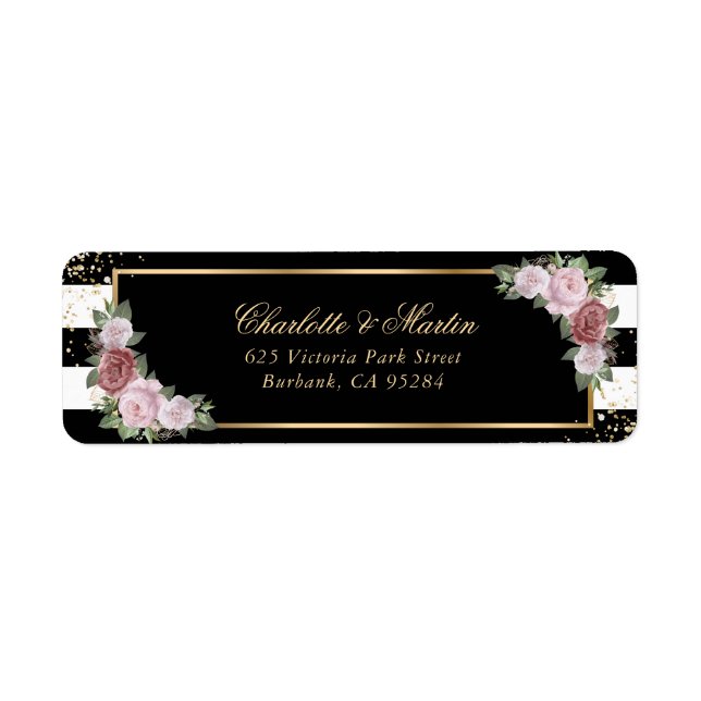 Modern Black White Gold Confetti Blush Pink Rose (Front)