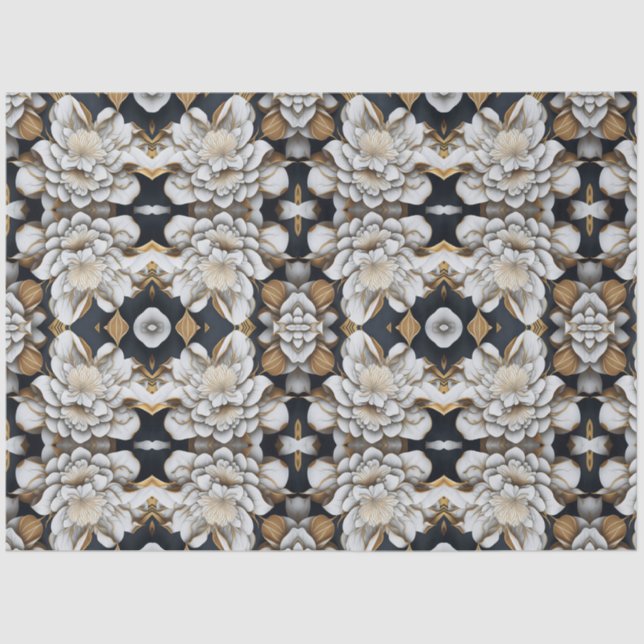 Modern Black White & Gold Floral Tissue Paper (Front)