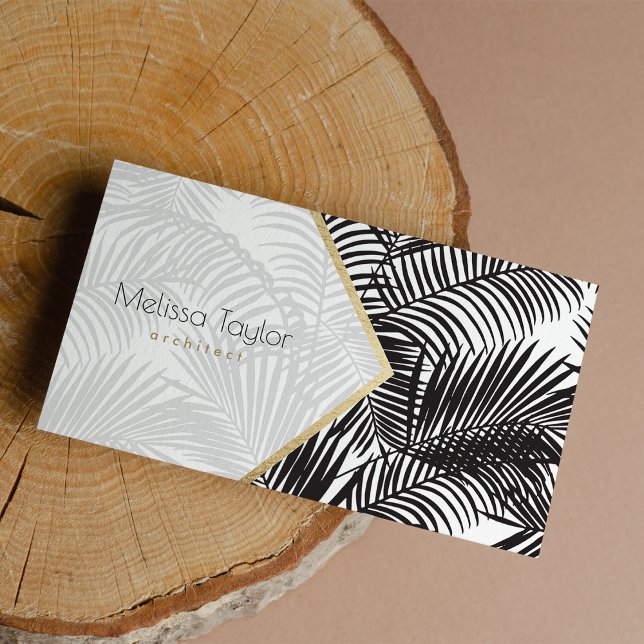 Modern black white gold palm tree architect business card (Modern black white gold palm tree architect business card)