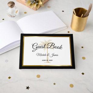 Modern Black White Gold Palm Tree Tropical Wedding Guest Book