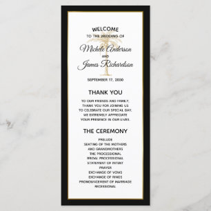Modern Black White Gold Palm Tree Tropical Wedding Programme