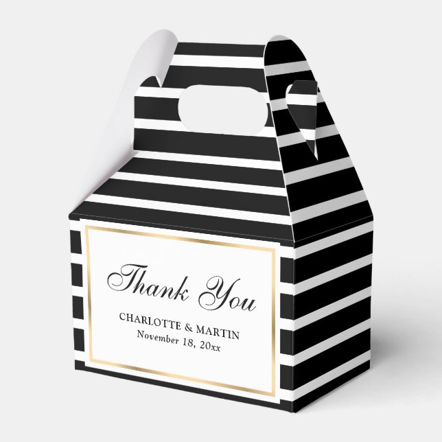 Modern Black White Gold Wedding Thank You Favour Box (Front Side)