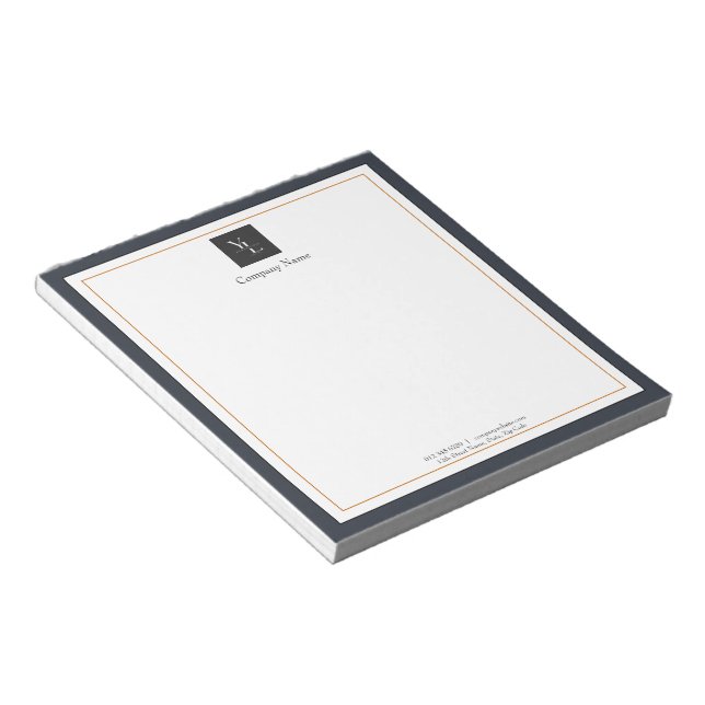 Modern Black White Gold with Business Logo Notepad (Angled)