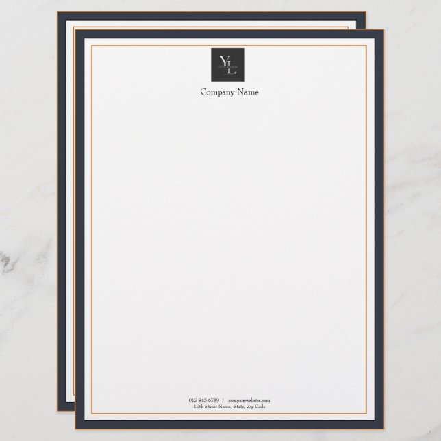Modern Black White Gold with Logo Business Custom Letterhead (Front/Back)