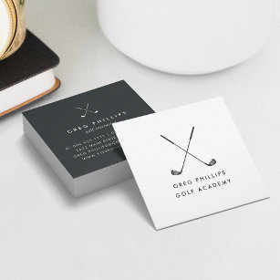 Modern Black & White Golf Pro or Instructor Square Business Card