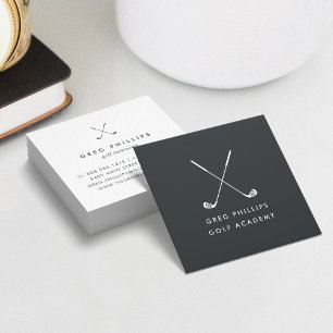 Modern Black & White Golf Pro or Instructor Square Business Card