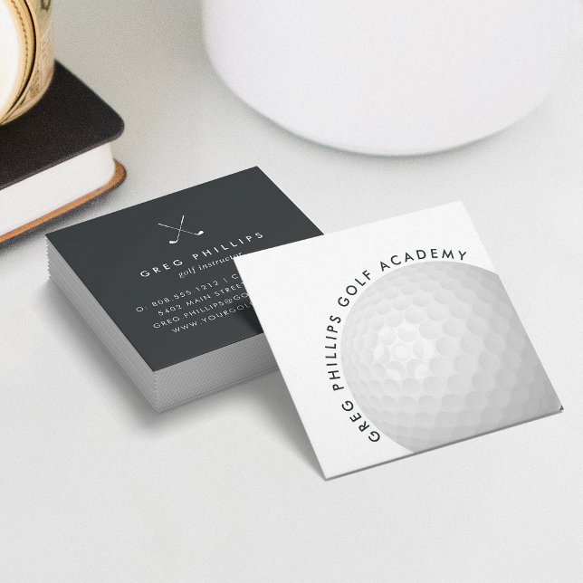 Modern Black & White Golf Pro or Instructor Square Business Card (Creator Uploaded)
