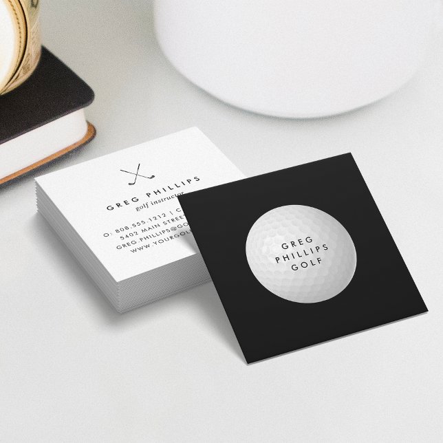 Modern Black & White Golf Pro or Instructor Square Business Card (Creator Uploaded)