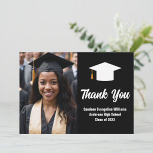 Modern Black White Graduate Photo Graduation Thank You Card