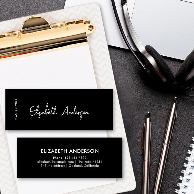 Modern Black White Graduate Student Graduation Calling Card (Creator Uploaded)