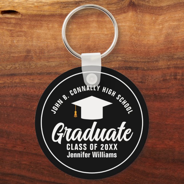 Modern Black White Graduation Custom 2025 Graduate Key Ring (Front)