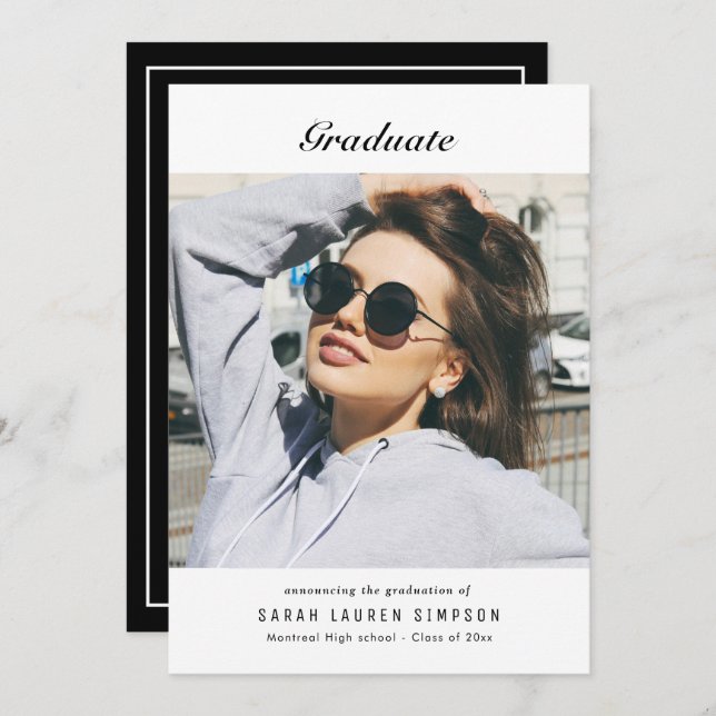 Modern black & white graduation dinner invitation (Front/Back)