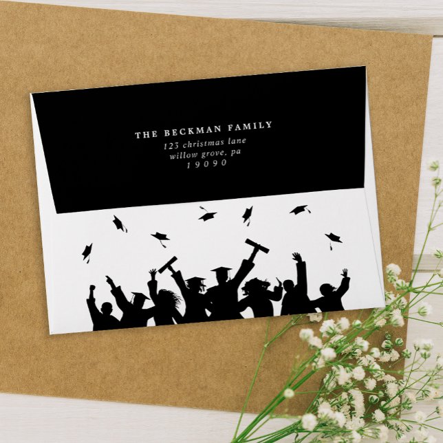 Modern Black White Graduation  Envelope (Modern Black White Graduation Envelope)