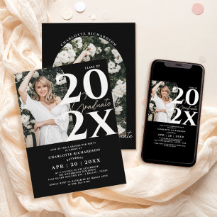Modern Black & White Graduation Photo Invitation