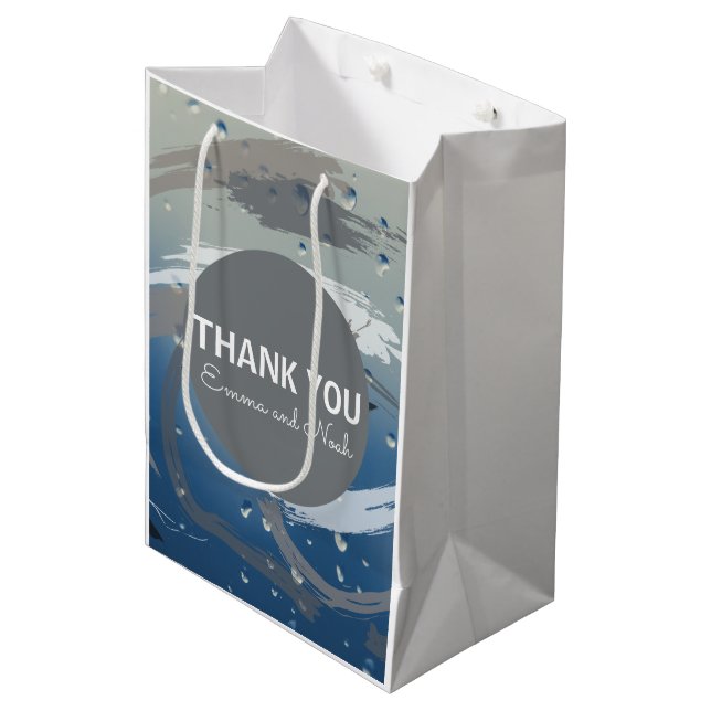 Modern Black, White & Grey Brushstroke Thankyou Medium Gift Bag (Front Angled)