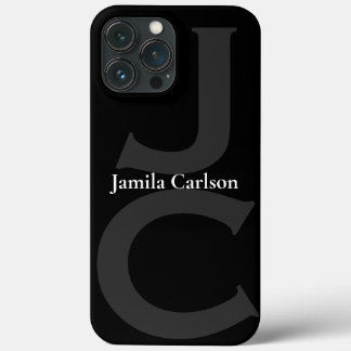 modern black white grey initials iPhone 13 pro max case