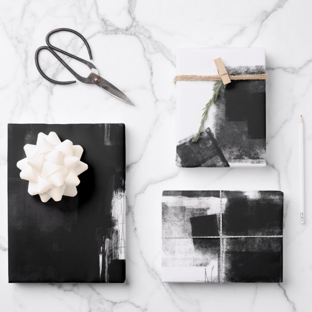 Modern Black White Grey Rustic Abstract s3 Wrapping Paper Sheet (Front)