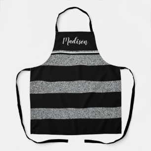 Modern Black White Grey Silver Personalised  Apron