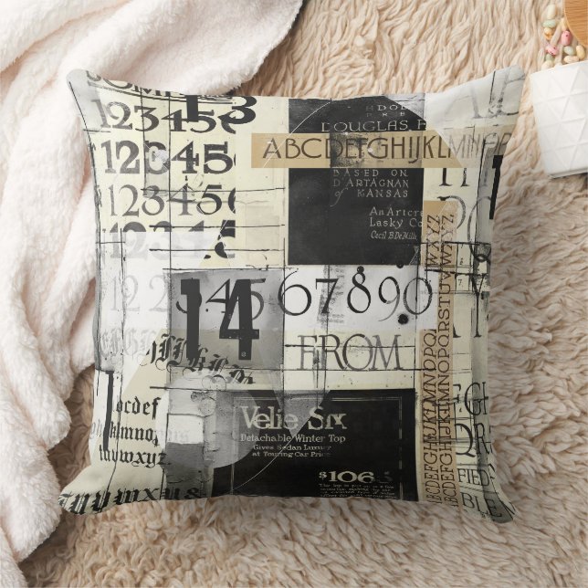 Modern Black & White Grunge Typography Cushion (Blanket)
