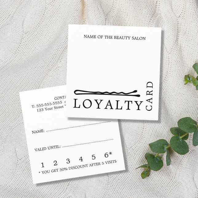 Modern Black White Hair Pins Salon Loyalty Card (Creator Uploaded)