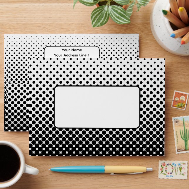 Modern Black White Halftone Gradient Dotted Envelope (Desk)