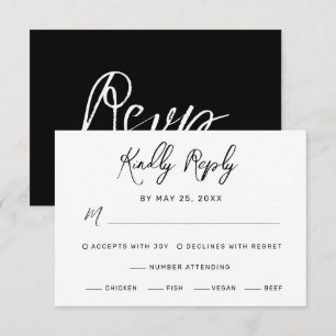 Modern Black White Hand Lettered Meals Wedding RSVP Card