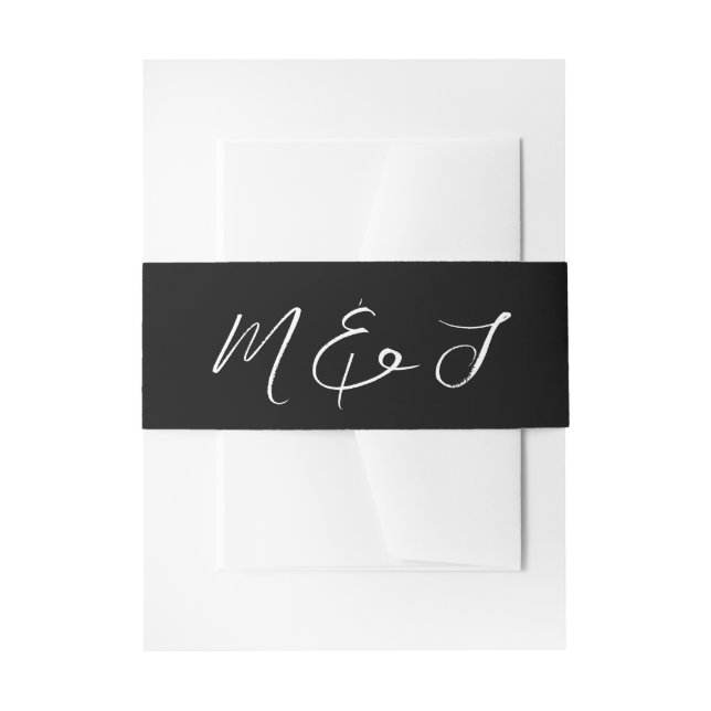 Modern Black White Hand Lettered Script Wedding Invitation Belly Band (Front Example)