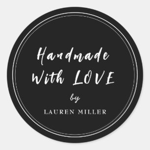 Modern Black & White Handmade with love Classic Round Sticker