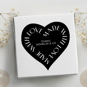Modern Black & White Handmade With Love Product Heart Sticker