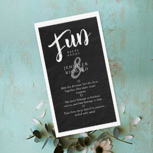 Modern Black White Handwriting Fun Facts Wedding Napkin