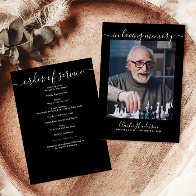 Modern Black & White Handwritten Script Funeral Programme (Creator Uploaded)