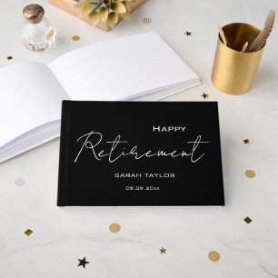 Modern Black White Happy Retirement Personalized  Guest Book