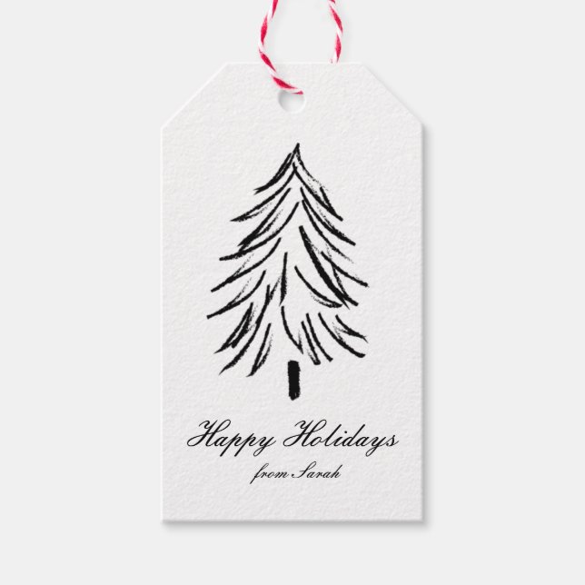 Modern Black & White Holiday Gift Tag (Front)