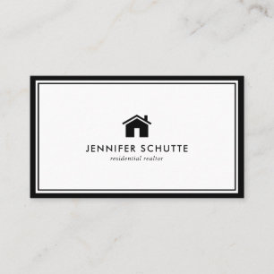 Modern Black & White Home Logo Real Estate Broker Business Card