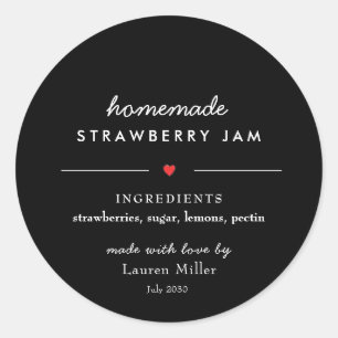 Modern Black & White Homemade Jam Jar   Classic Round Sticker