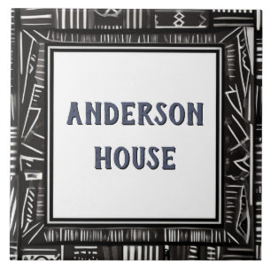 Modern Black & White House Name Plaque Plate Tile