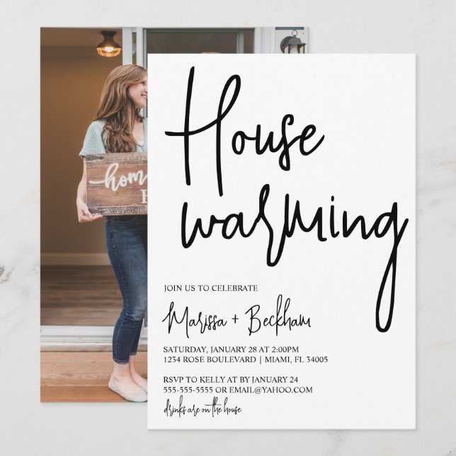 Modern Black & White Housewarming Invitation (Front/Back)